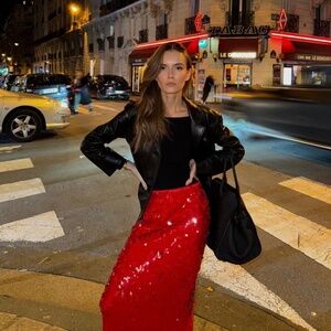 H&M studio red sequined skirt size medium